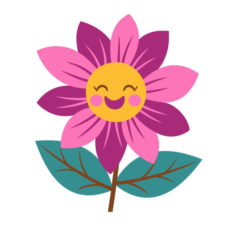 Cute Happy Smile Purple Sunflower Daisy Flower Floral Plant in the Park vector