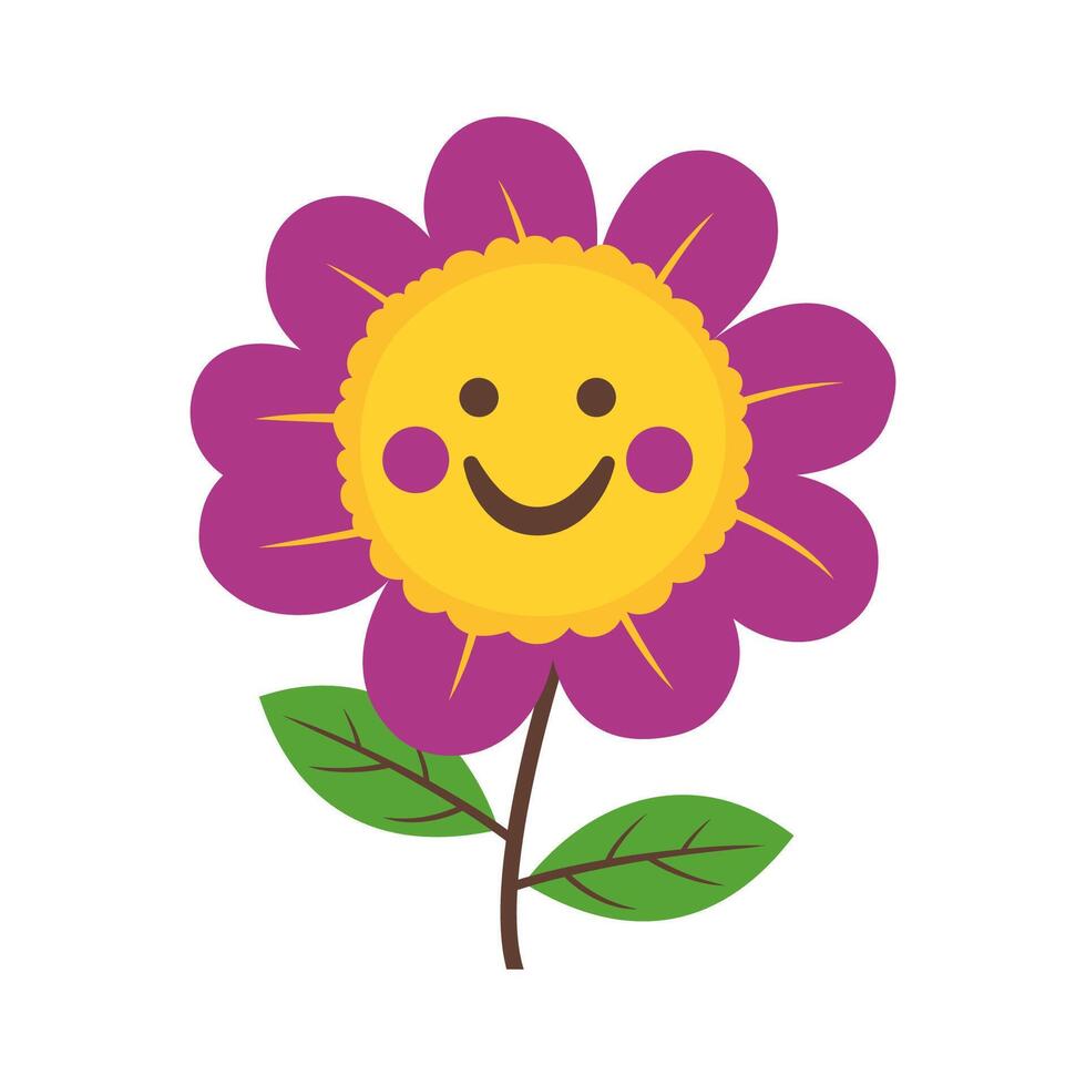 Cute Happy Smile Expression Purple Sunflower Daisy Flower Floral in the Park 05 vector