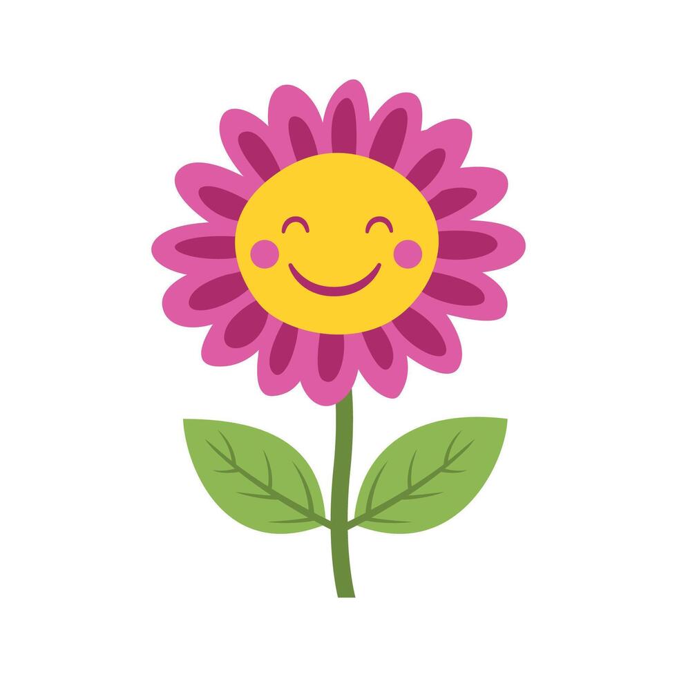 Cute Funny Happy Smile Purple Sunflower Daisy Flower Floral in the Park vector