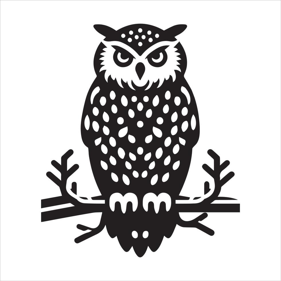 Cute owl silhouette sitting on branch minimalist wall art sticker for kids room decor vector