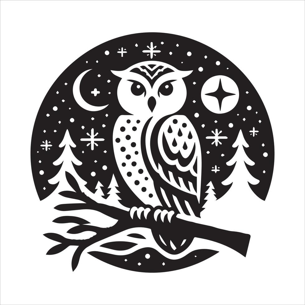 Mystical owl silhouette elegant and enigmatic designs on branch vector