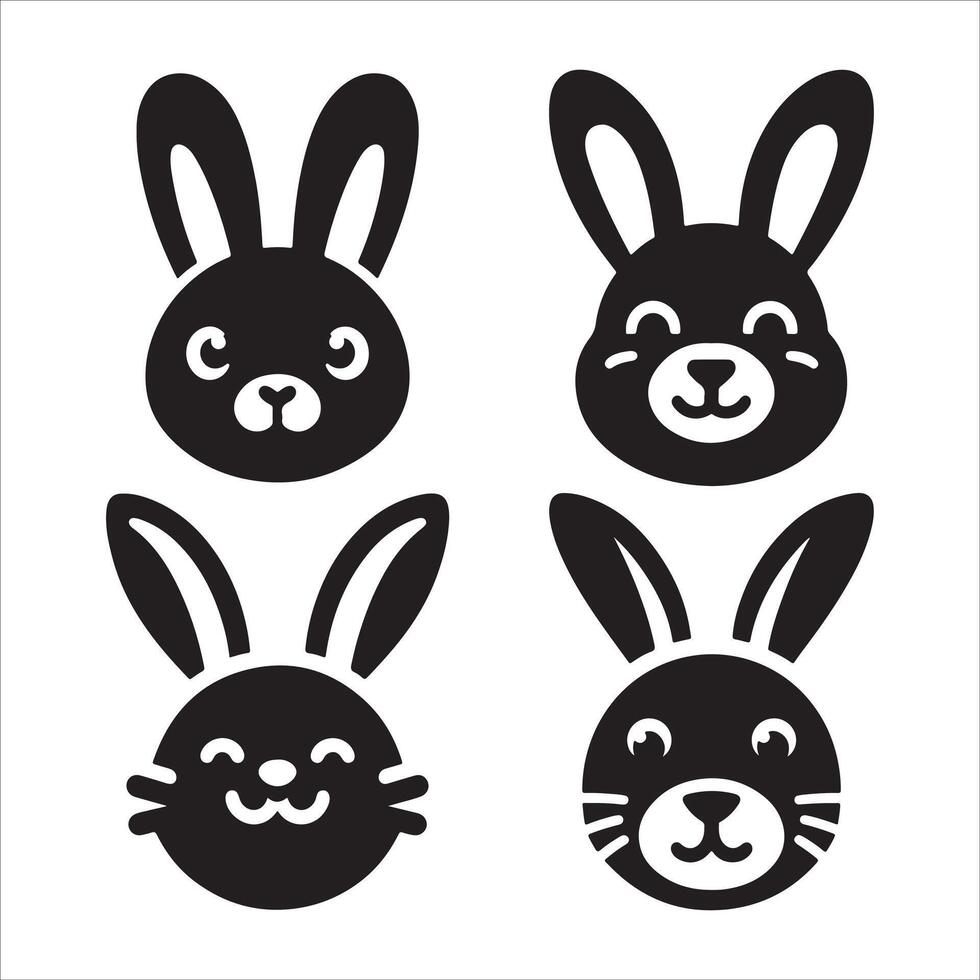 Minimalist Bunny Rabbit Face Silhouette Art in Black and White vector
