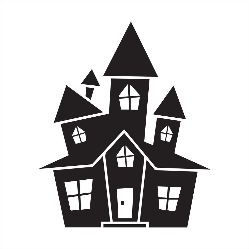 Haunted house silhouette vectors line art design for spooky halloween decorations