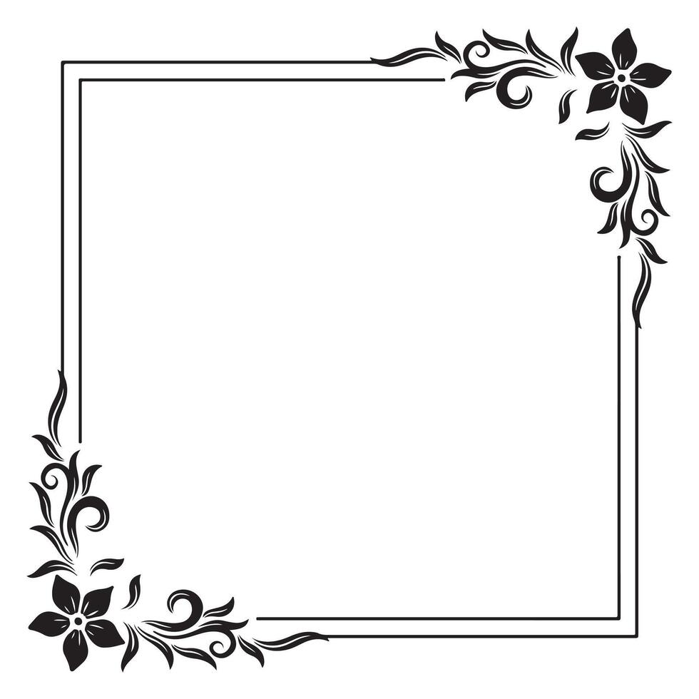 Black and white frame with flowers silhouettes Copy space clip art. vector
