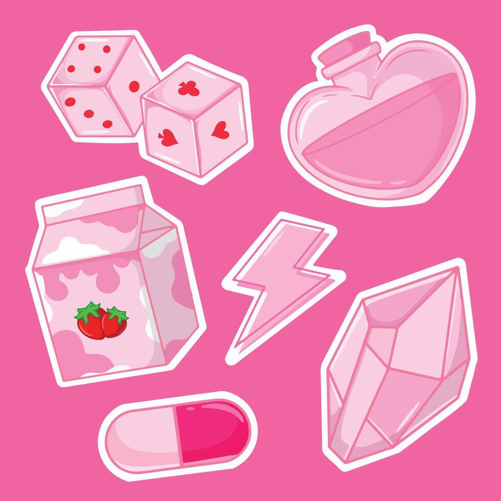 Illustration of set of various hand drawn items on a pink background vector