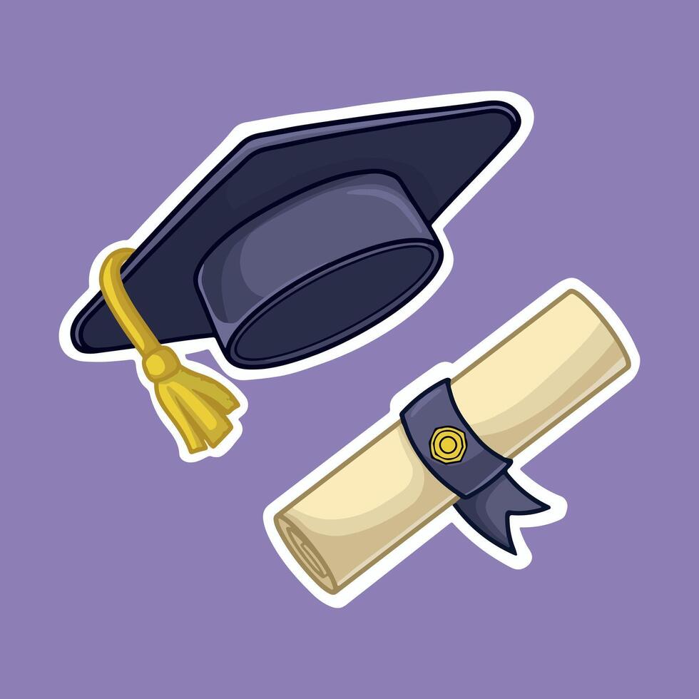 Graduation cap and diploma icon School symbol stock illustration. vector