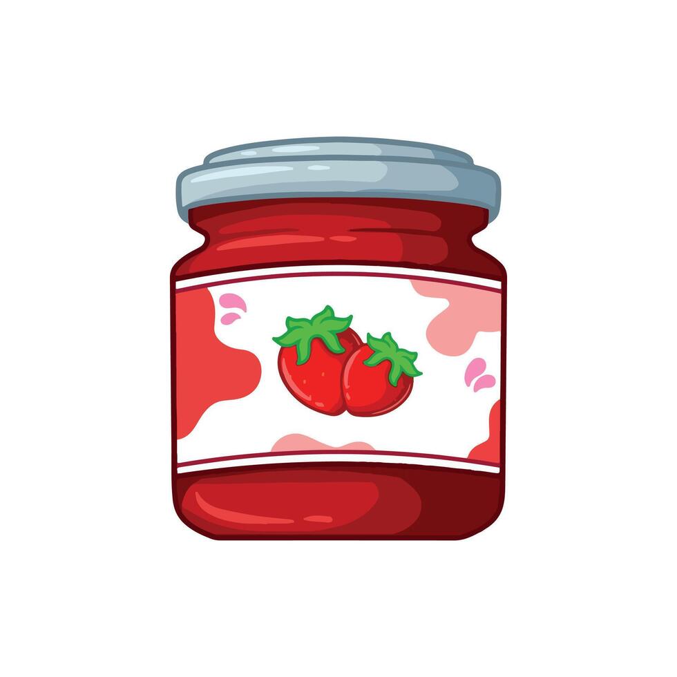 Strawberry jam jar isolated on white background illustration. vector