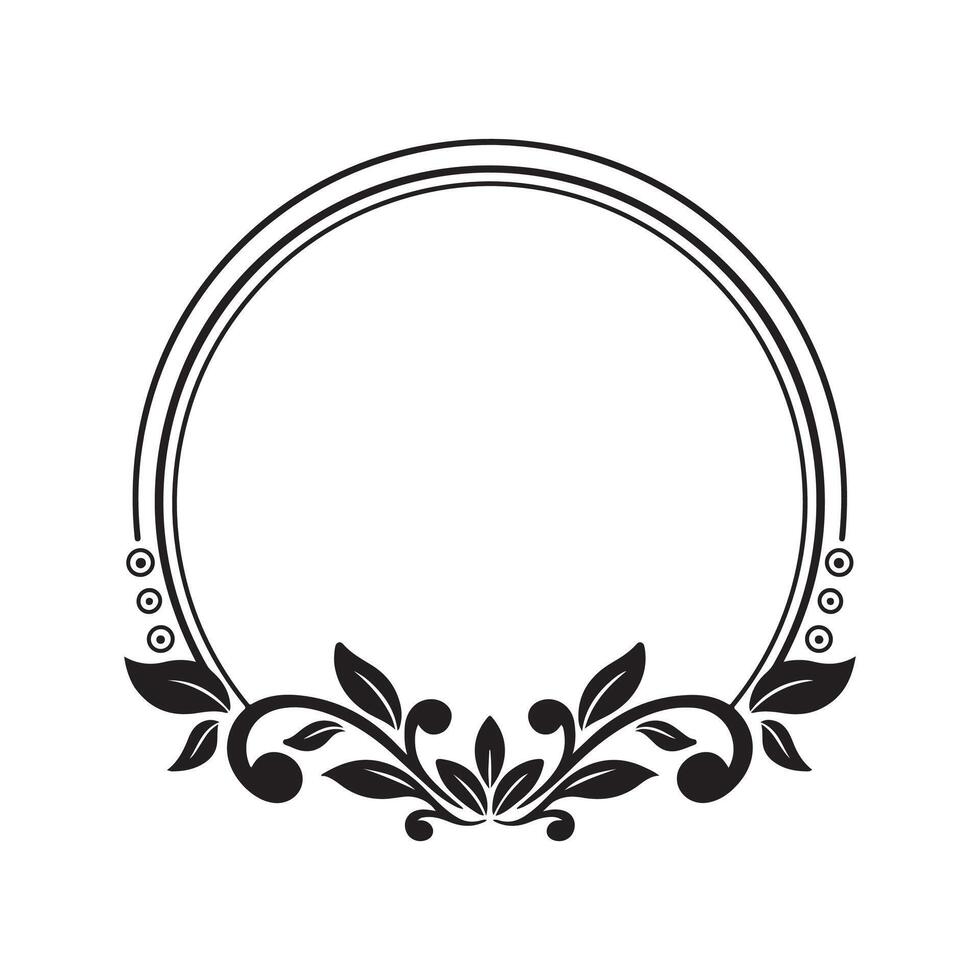 Black and white round frame with floral ornament. Copy space clip art. vector