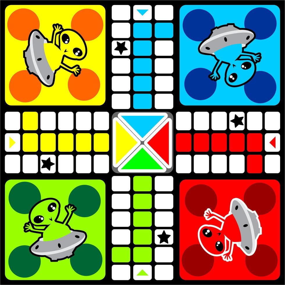 ludo board game template with alien theme vector