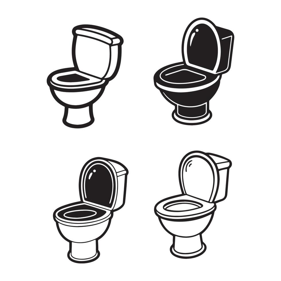 Four different toilet designs in black and white background vector