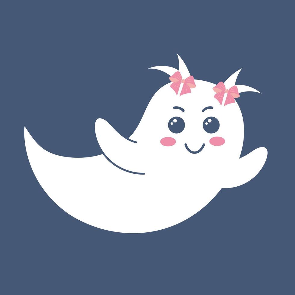 Cute flying ghost with bows. Spooky funny Halloween character. flat hand drawn illustration. vector