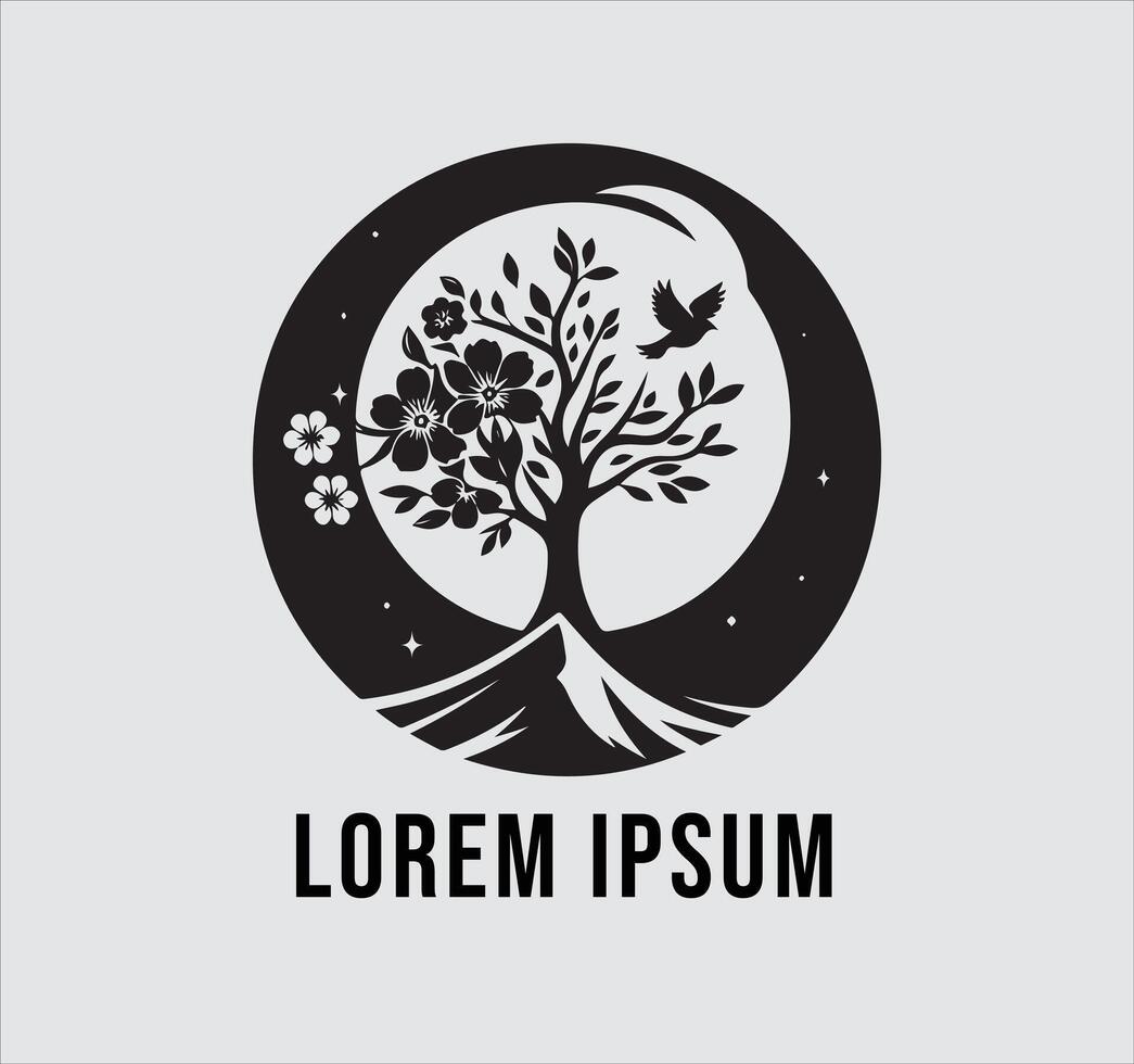 A logo for a tree with a bird on it vector