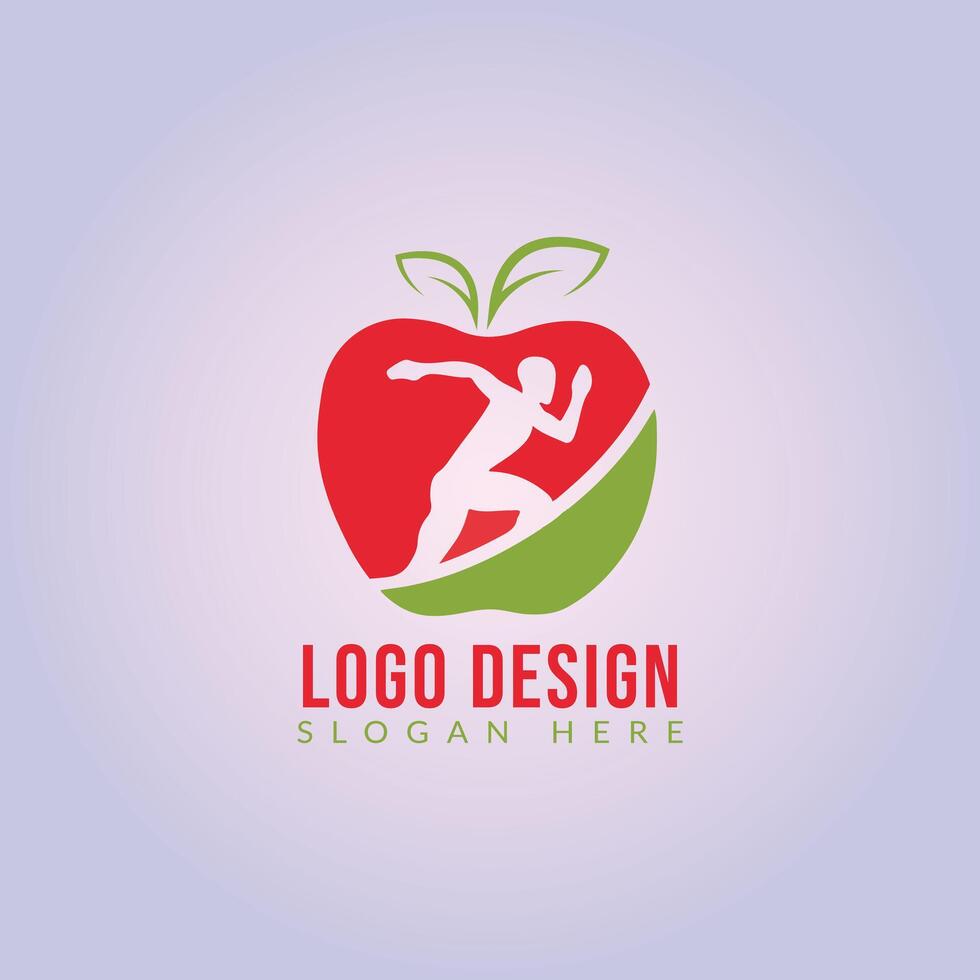 an apple logo design with a man running vector