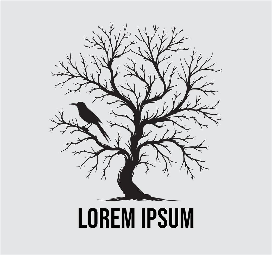 Tree with no leaves and a bird on top vector