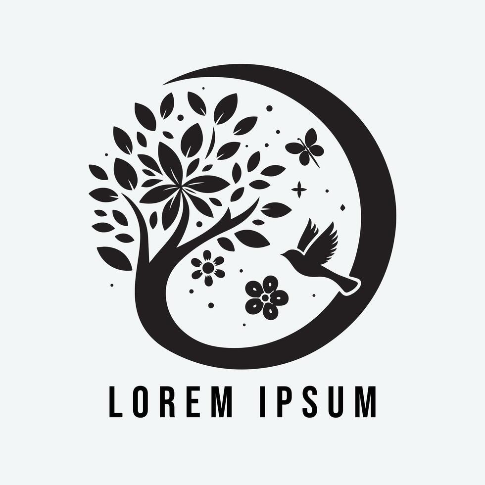 A logo for a flower and tree with a bird vector