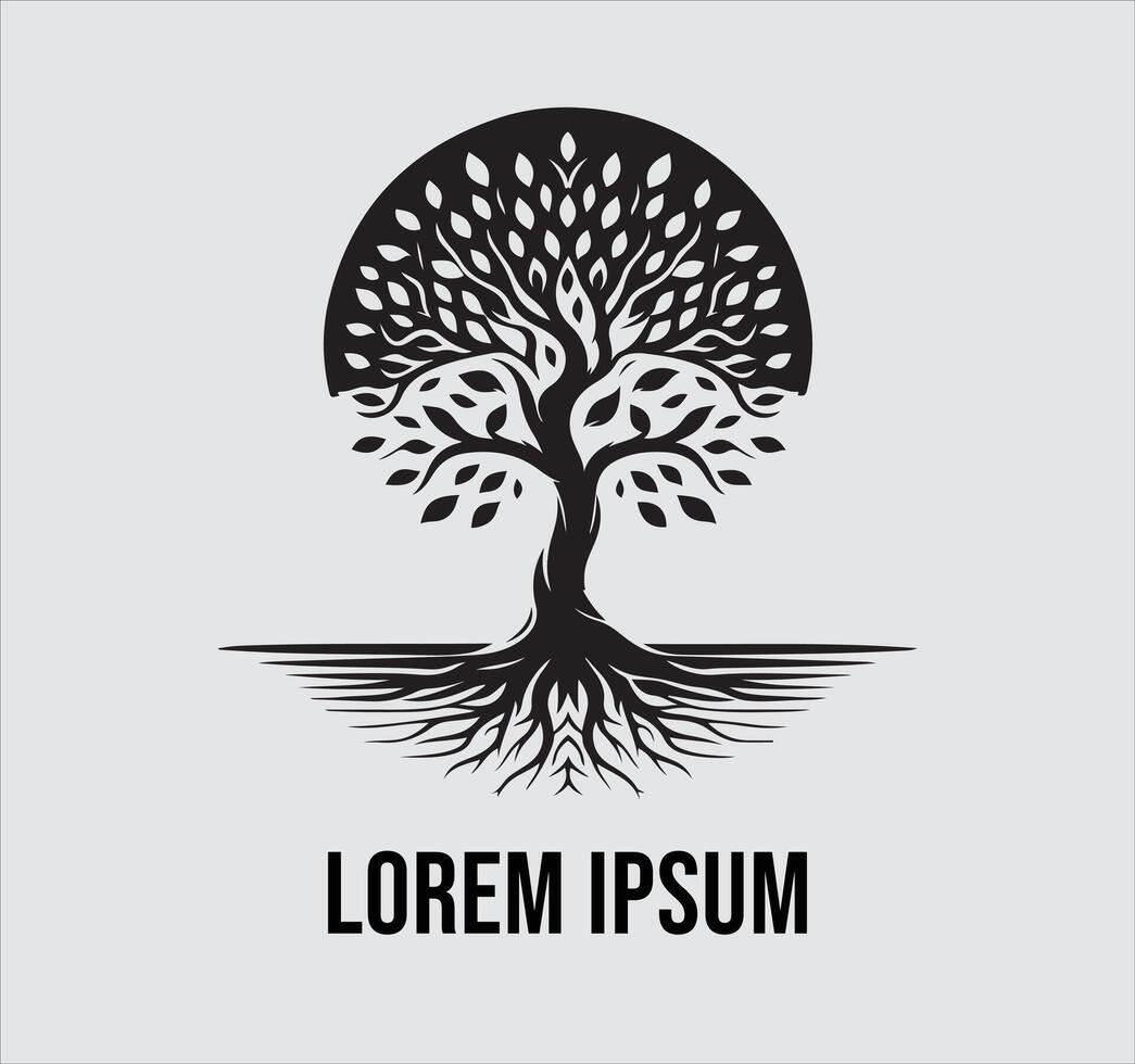 Tree with roots and leaves logo design vector