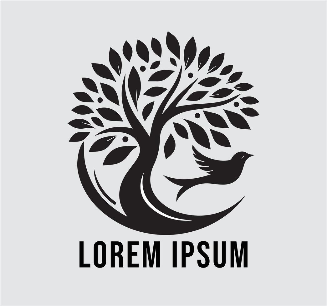 Tree logo with bird and leaves vector