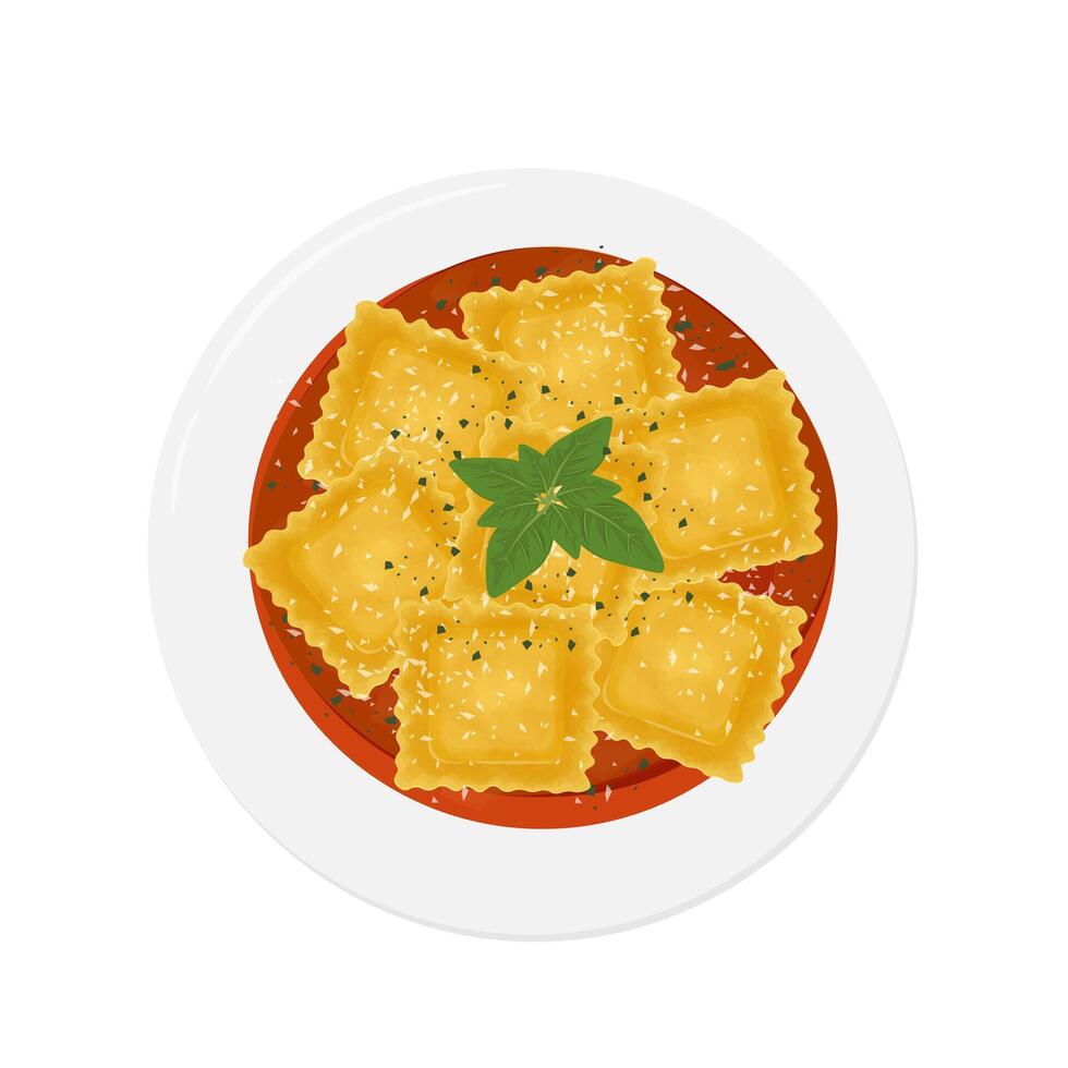 Illustration Logo Clipart Top View Homemade Italian Ravioli with Tomato Sauce vector