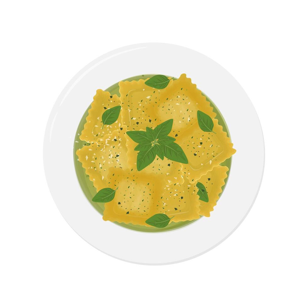 Illustration Logo Clipart Top View Ravioli With Pesto Sauce vector