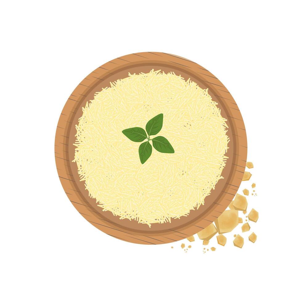 Illustration Logo Clipart Top View Grated Parmesan Cheese on a Wooden Bowl vector