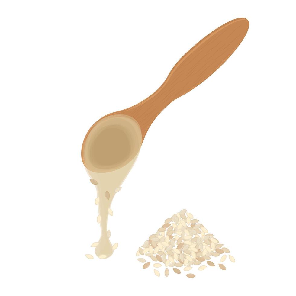 Illustration Logo Clipart Tahini Paste on a Wooden Spoon vector