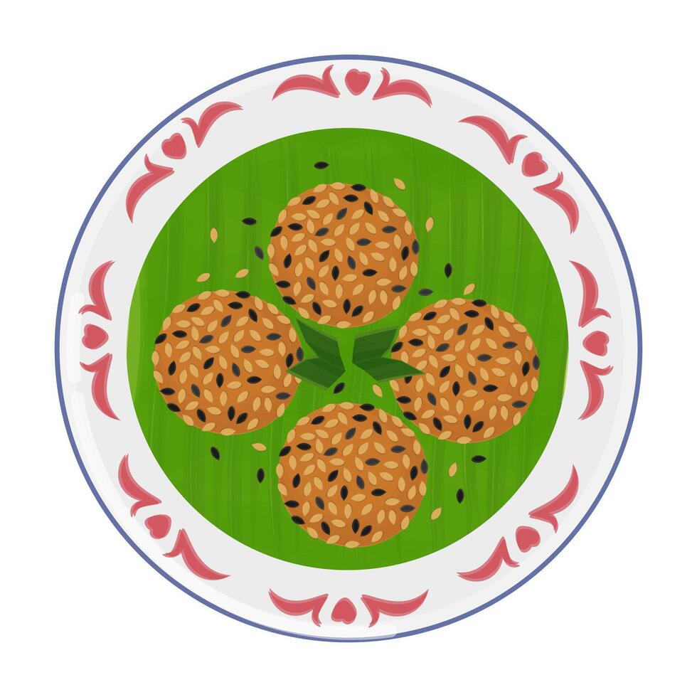 Illustration Logo Clipart Top View Indonesian food Onde-onde or Sesame balls vector