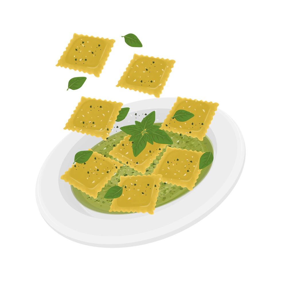 Illustration Logo Clipart Levitation Ravioli With Pesto Sauce vector