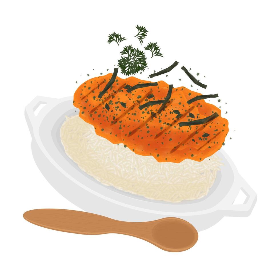 Illustration Logo Clipart Levitation Rice salmon Mentai with Nori Seaweed vector