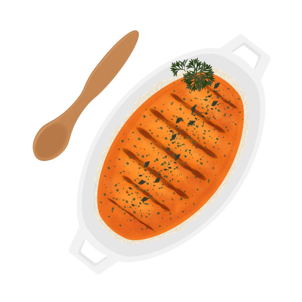 Illustration Logo Clipart Top View Torched Mentai Sauce with Rice vector