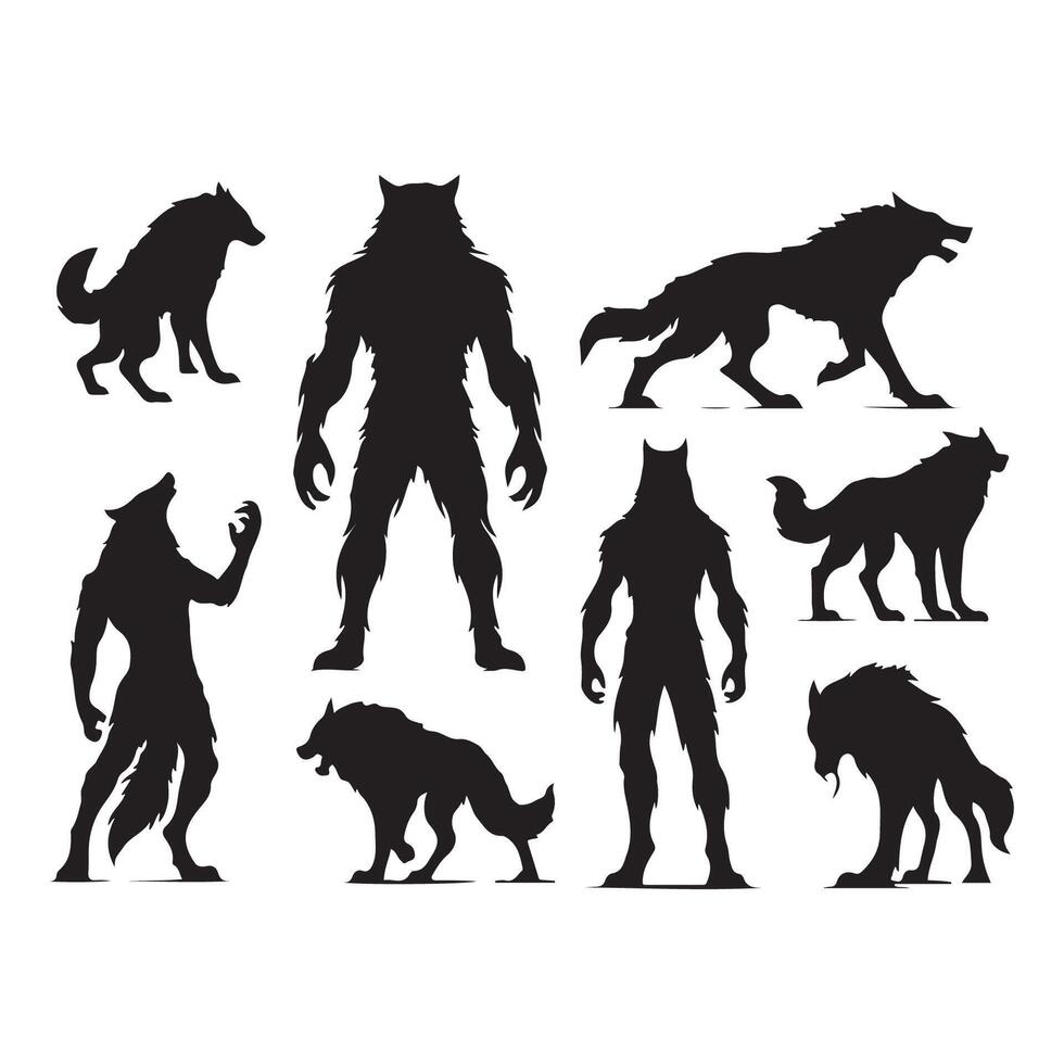Werewolf shadow forms set against a white background vector