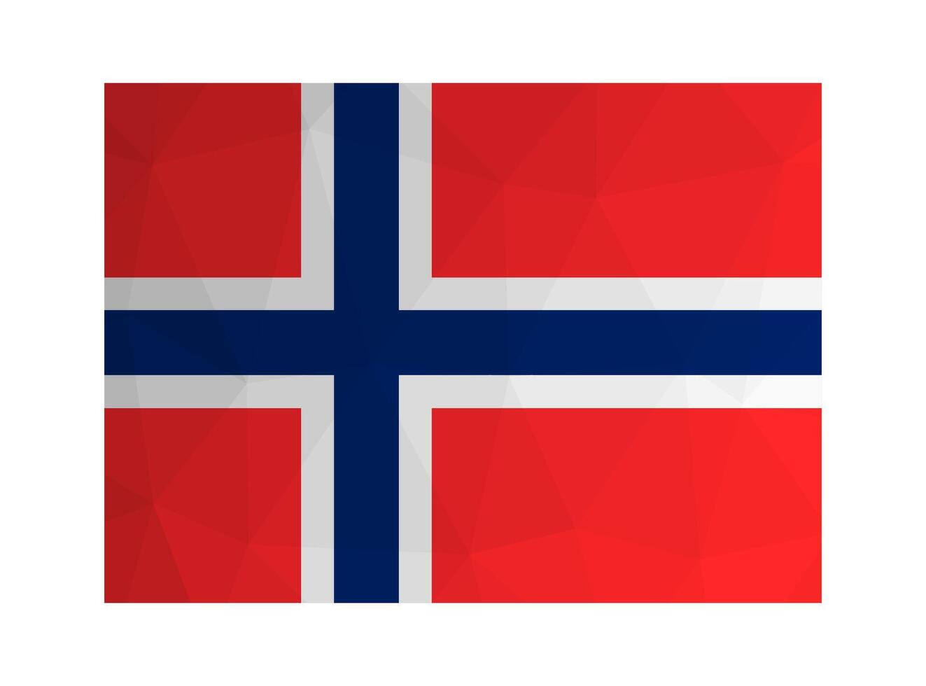 isolated illustration. National Norwegian flag white and blue Scandinavian cross on red background. Official symbol of Norway. Creative design in low poly style vector
