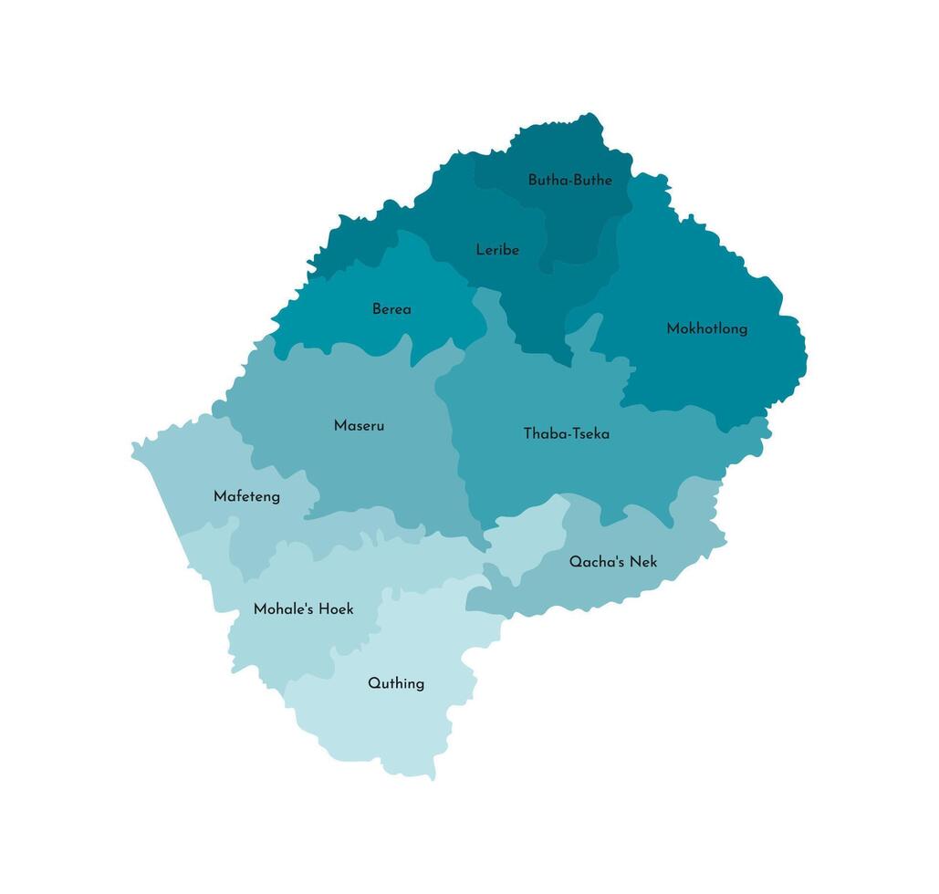 isolated illustration of simplified administrative map of Lesotho. Borders and names of the districts, regions. Colorful blue khaki silhouettes vector