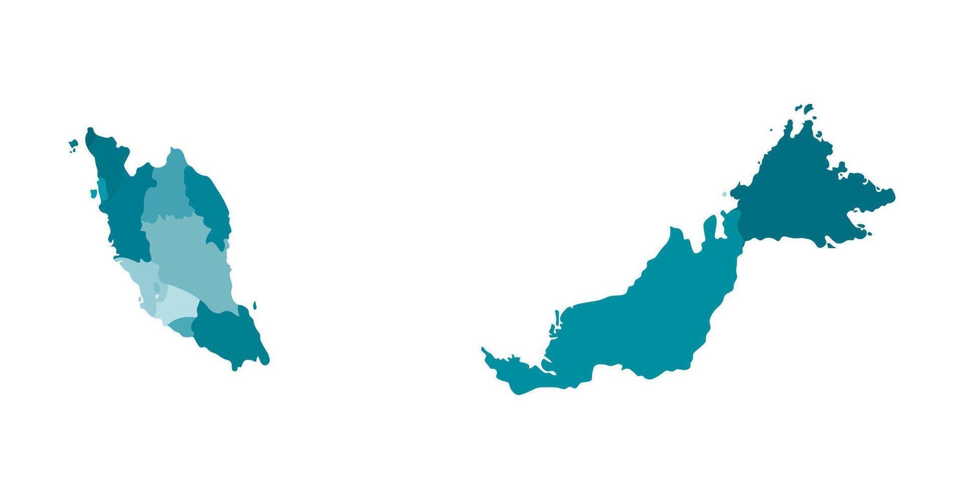 isolated illustration of simplified administrative map of Malaysia. Borders of the regions. Colorful blue khaki silhouettes vector
