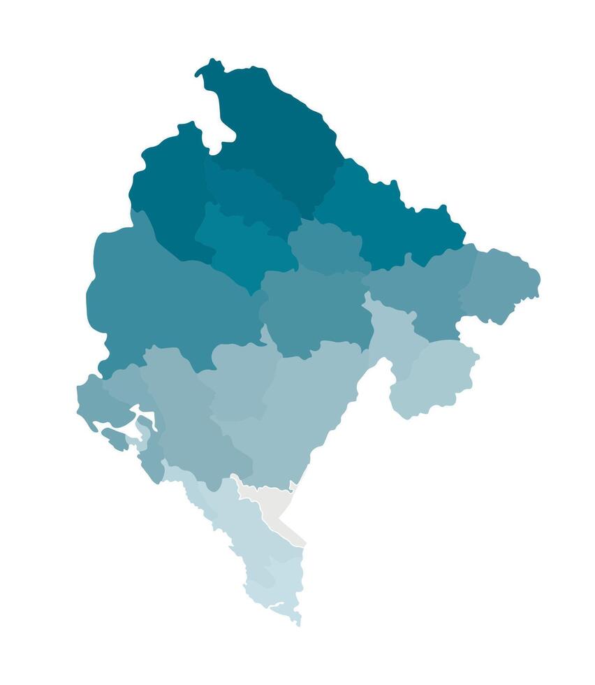 isolated illustration of simplified administrative map of Montenegro. Borders of the regions. Colorful blue khaki silhouettes. vector