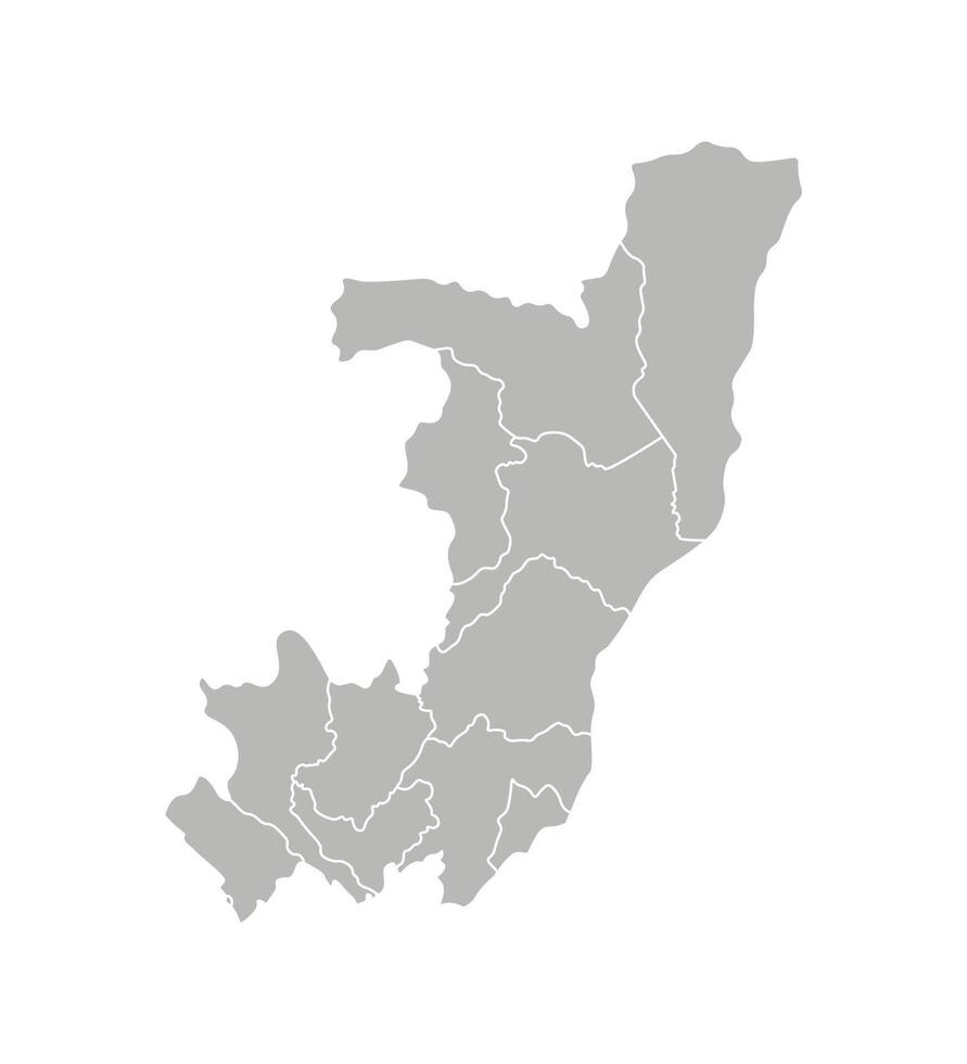 isolated illustration of simplified administrative map of Republic of the Congo. Borders of the departments, regions. Grey silhouettes. White outline vector