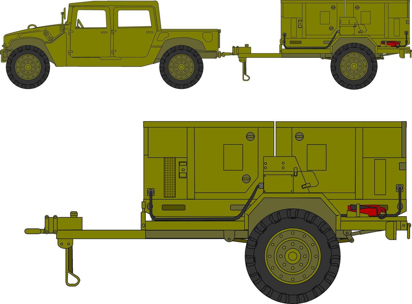 A military vehicle with a trailer and a trailer vector