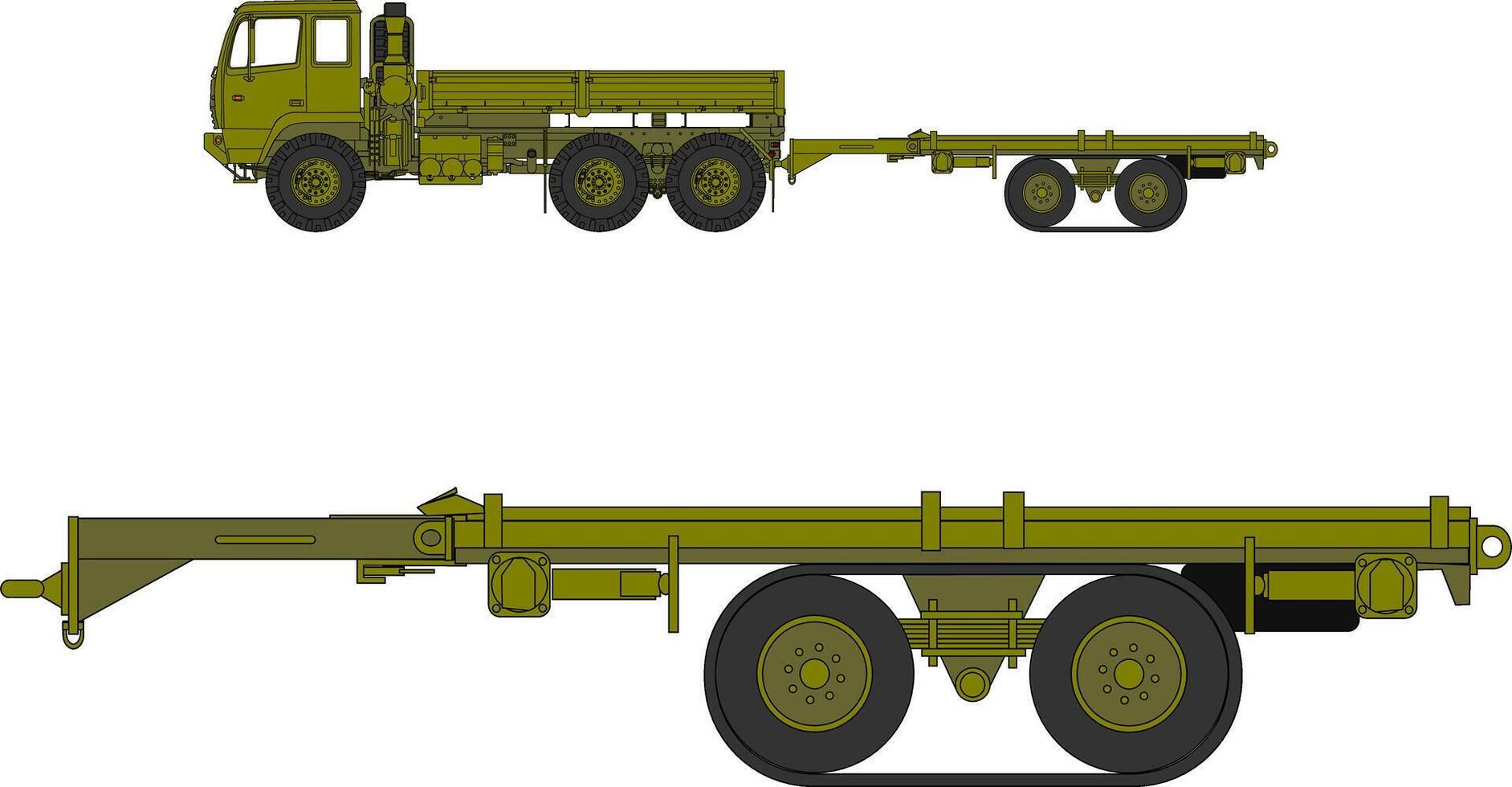 A truck with a flatbed trailer and a flatbed trailer vector