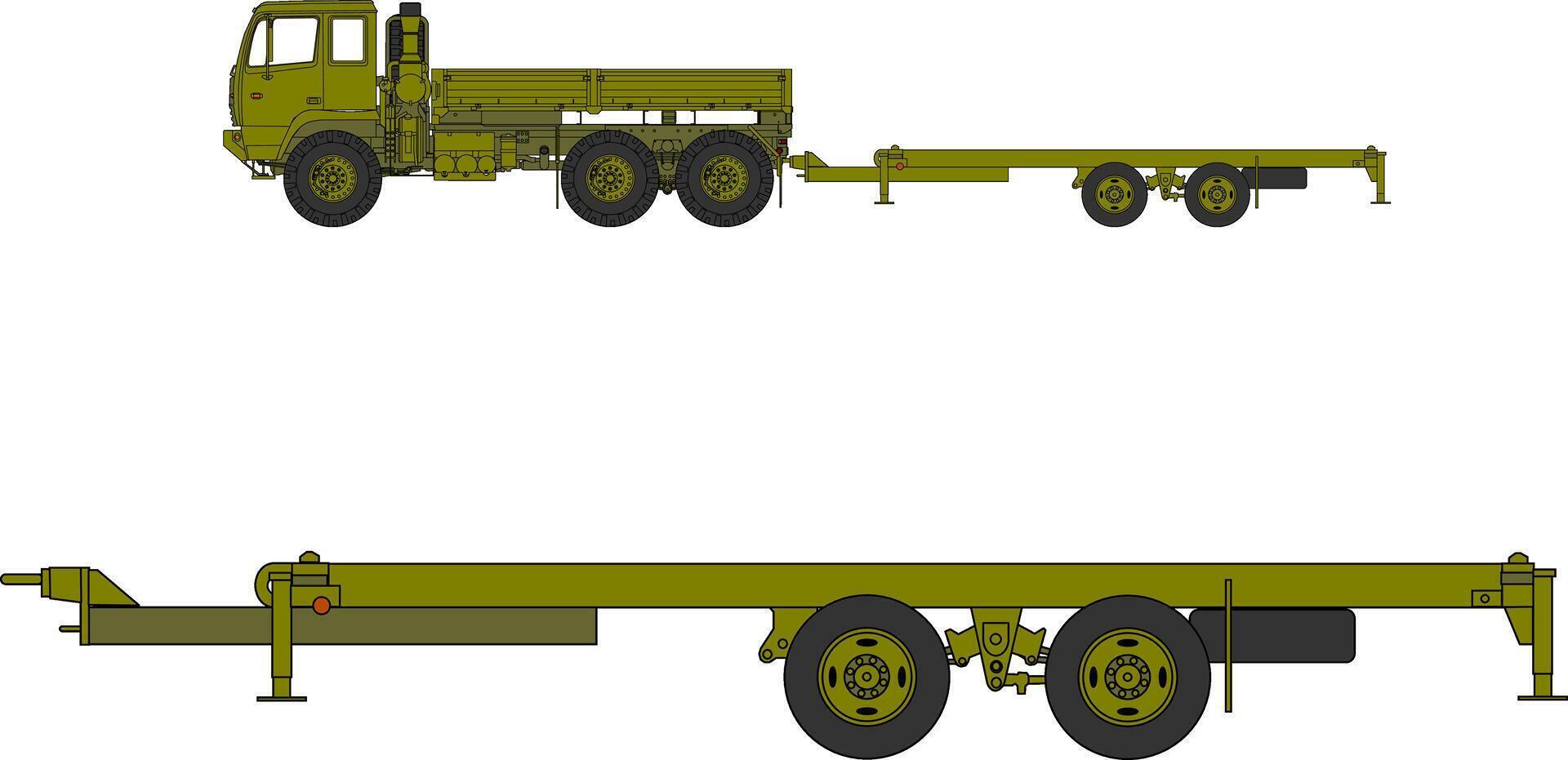 A truck and trailer with a flatbed vector