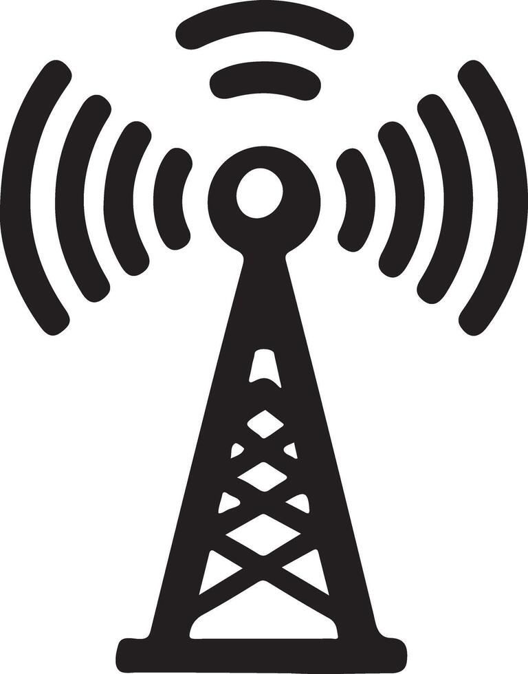 Broadcast antenna flat icon isolated silhouette black. linocut art illustration vector