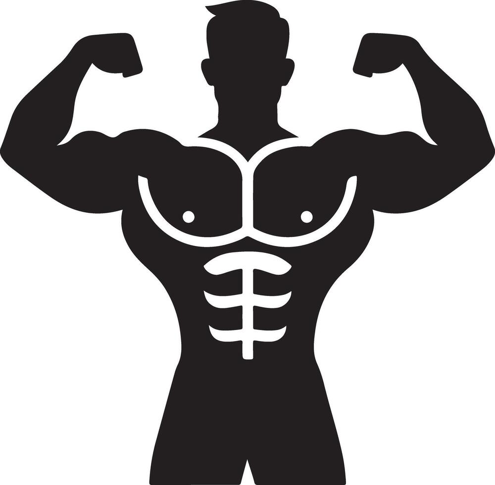 Silhouette of cartoon bodybuilder isolated on white background vector