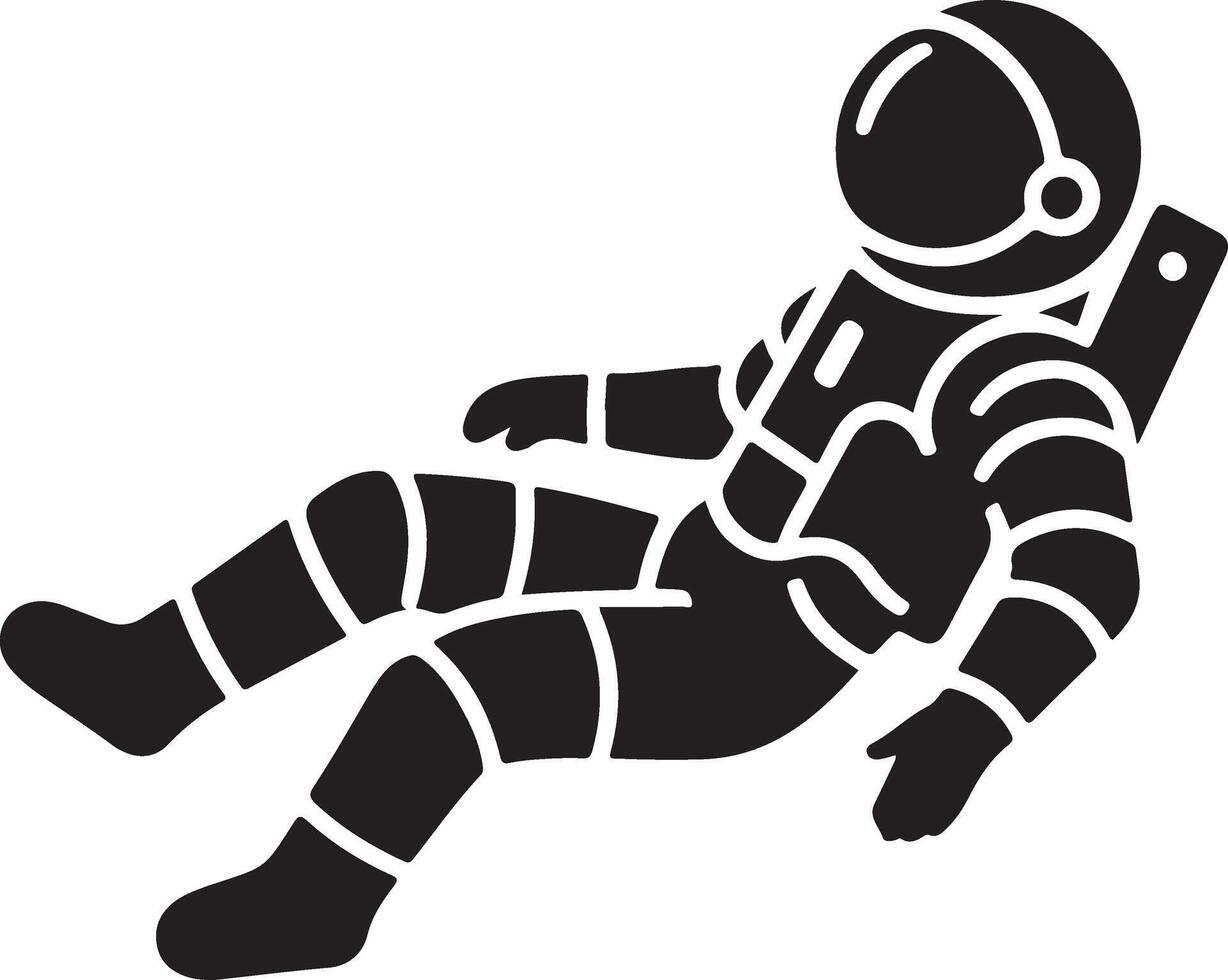 Silhoutte Astronaut floating in space surrounded by planets vector