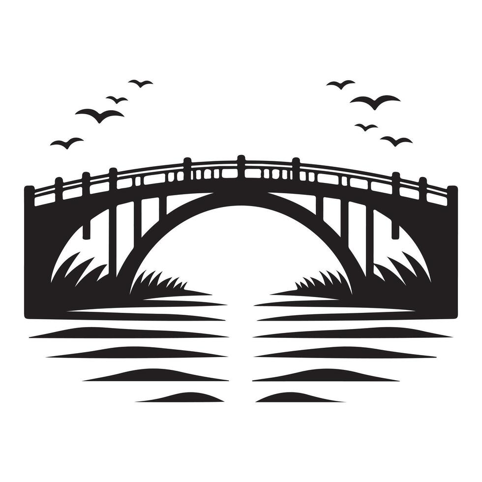 Bridge icons, viaduct arches over river bridges, symbols vector