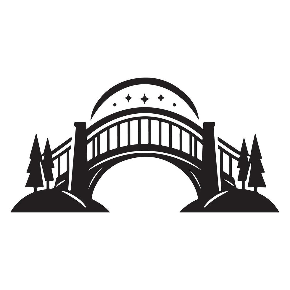 Bridge over the river. Black and white illustratio vector