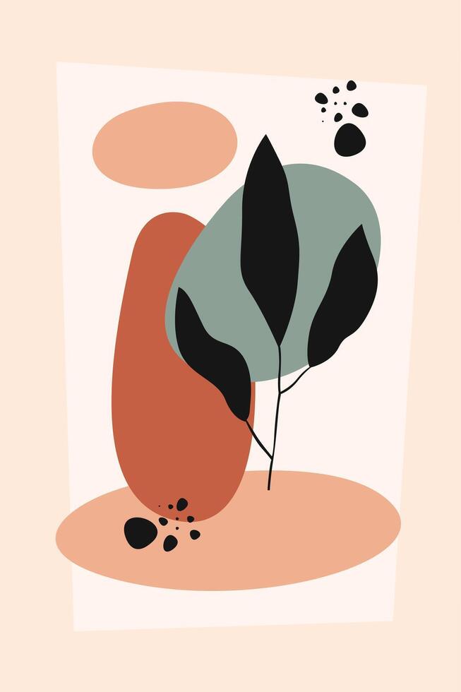 Boho design abstract botanical wall art vector
