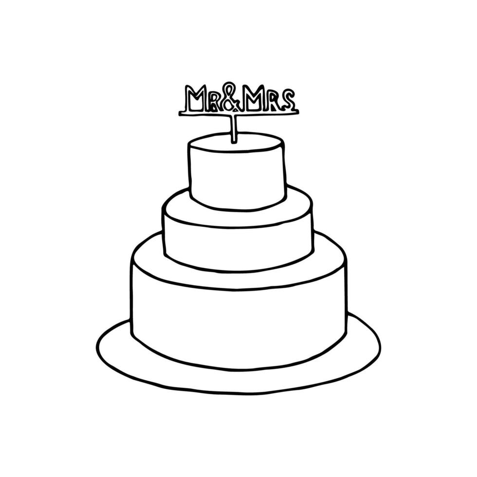 Minimalist Cake Topper with Mister and Missis - hand drawn line sketch vector