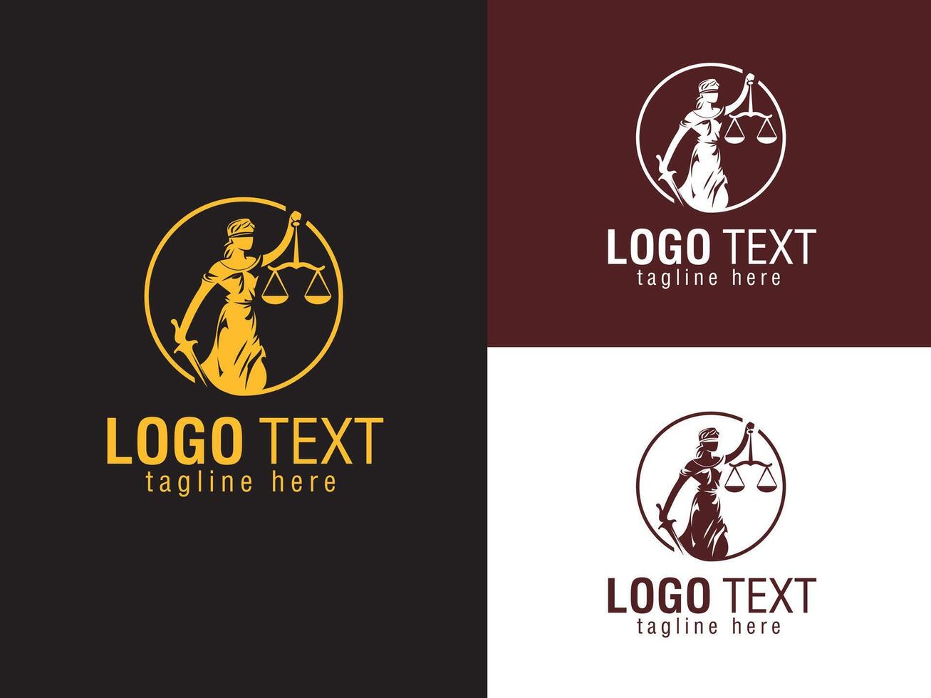 Elegant Justice Logo Design Lady Justice Holding Sword and Scales vector