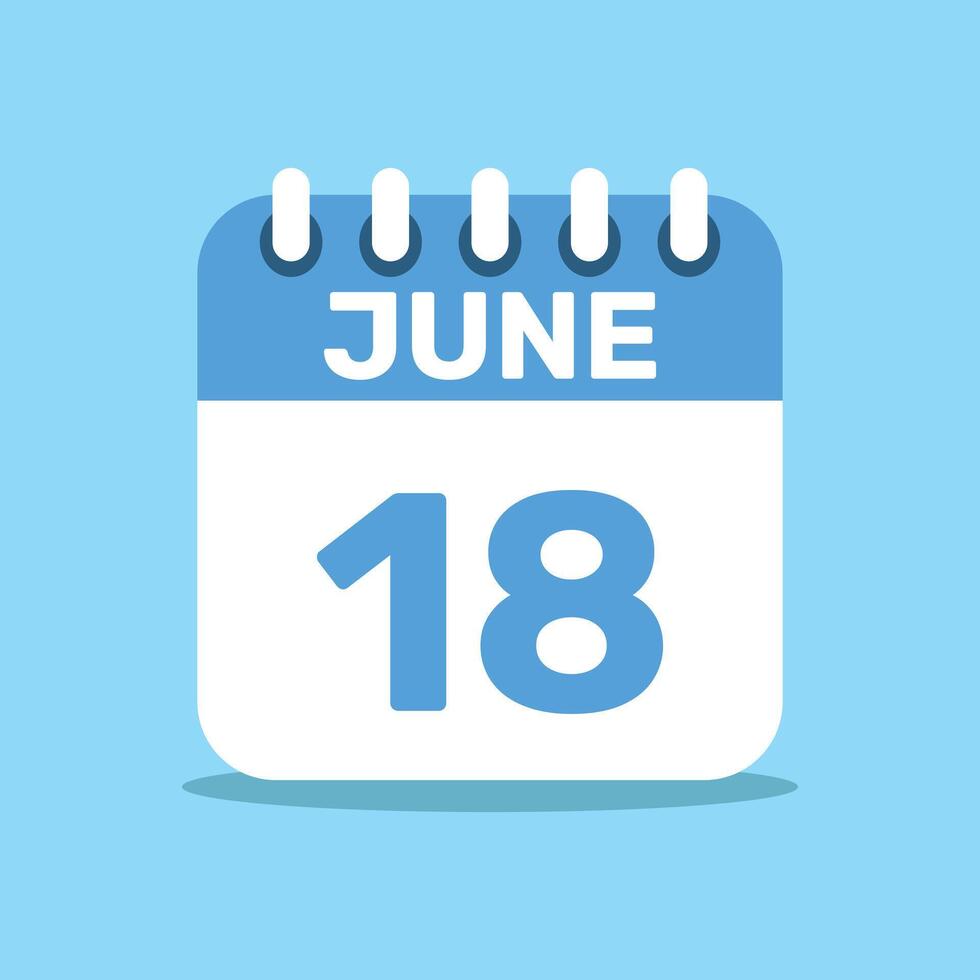 calendar june 18 blue color icon, paper planning design. vector
