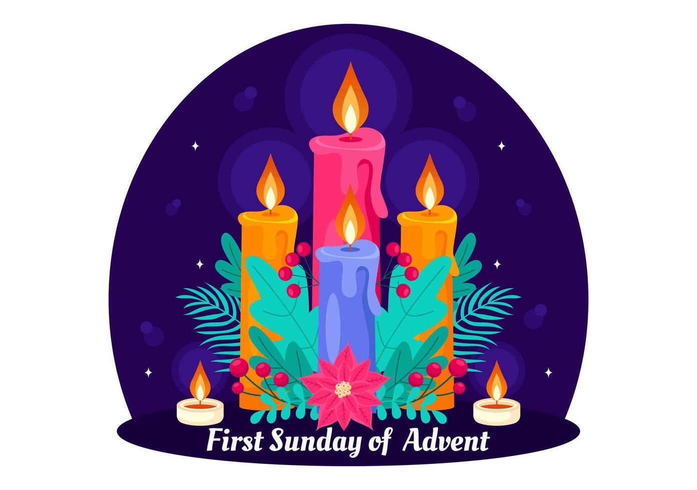 Celebration of the First Sunday of Advent in a Flat Style Design vector