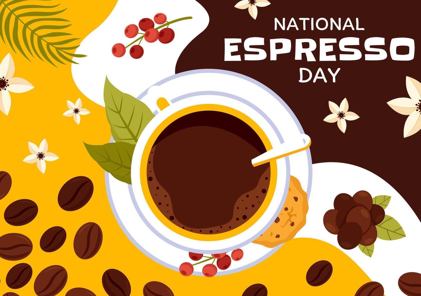 National Espresso Day Celebration with Coffee Cup and Beans in Illustration Style vector