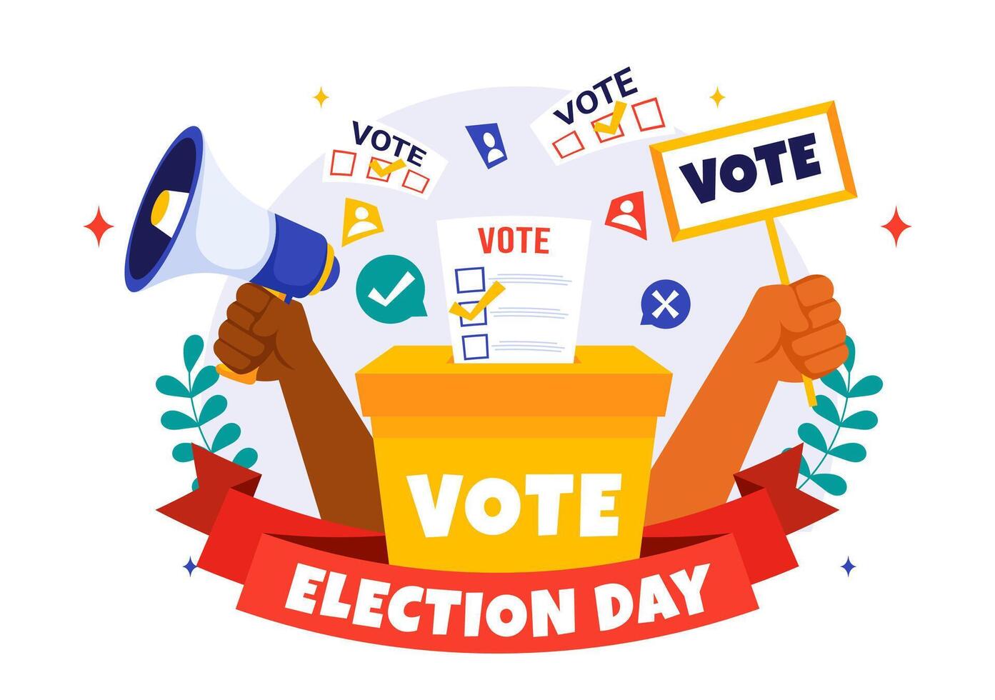 Election Day Political Art of Voters Casting Ballots in Global Polling Places in Flat Style vector